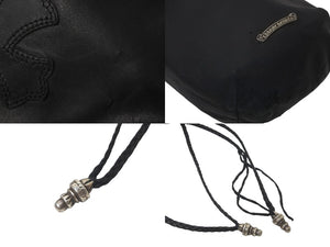 CHROME HEARTS クロムハーツ クロスパッチ ドローストリングス バッグ 巾着 シルバー SV925 レザー ブラック 中古 60970