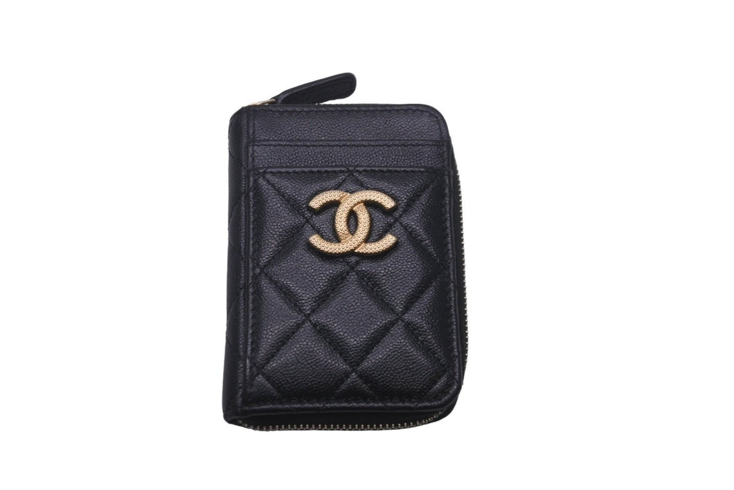 CHANEL シャネル ジップカードコインケース ココマーク AP2966 シャイニーグレインドカーフスキン ゴールド金具 美品 中古 60975