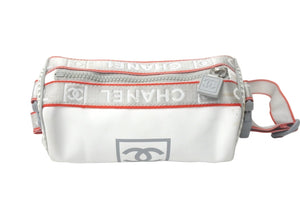 CHANEL シャネル スポーツライン ショルダーバッグ ドラム型 10番台 ナイロン キャンバス ホワイト グレー レッド 良品 中古 60980