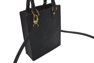 極美品 LOUIS VUITTON ルイヴィトン ハンドバッグ プティット・サックプラ モノグラムアンプラント M81417 ブラック 中古 60994