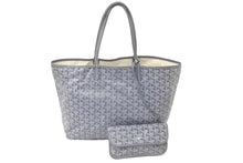 画像をギャラリービューアに読み込む, GOYARD ゴヤール サンルイPM トートバッグ ヘリンボーン ポーチ付き PVC グレー シルバー金具 良品 中古 61015