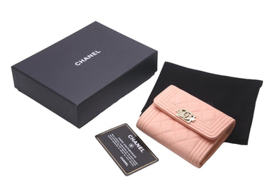 CHANEL シャネル ボーイシャネル 三つ折り財布 ピンク キャビアスキン 29番台 ココマーク ウォレット 小物 ロゴ 美品 中古 61025