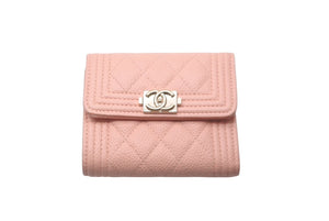 CHANEL シャネル ボーイシャネル 三つ折り財布 ピンク キャビアスキン 29番台 ココマーク ウォレット 小物 ロゴ 美品 中古 61025