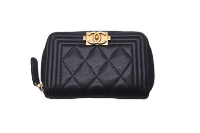 CHANEL シャネル コインケース ボーイシャネル A80602 31番台 キャビアスキン ブラック ゴールド金具 美品 中古 61032