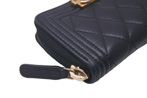 CHANEL シャネル コインケース ボーイシャネル A80602 31番台 キャビアスキン ブラック ゴールド金具 美品 中古 61032