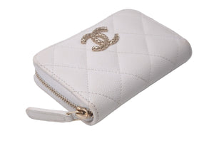 CHANEL シャネル マトラッセ コインケース キャビアスキン ホワイト ピンク ココマーク ランダム番台 ウォレット 良品 中古 61036