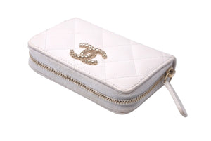 CHANEL シャネル マトラッセ コインケース キャビアスキン ホワイト ピンク ココマーク ランダム番台 ウォレット 良品 中古 61036