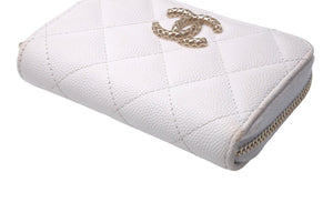 CHANEL シャネル マトラッセ コインケース キャビアスキン ホワイト ピンク ココマーク ランダム番台 ウォレット 良品 中古 61036