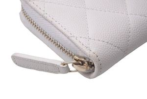 CHANEL シャネル マトラッセ コインケース キャビアスキン ホワイト ピンク ココマーク ランダム番台 ウォレット 良品 中古 61036
