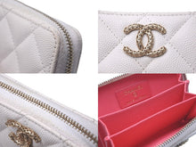 Load image into Gallery viewer, CHANEL シャネル マトラッセ コインケース キャビアスキン ホワイト ピンク ココマーク ランダム番台 ウォレット 良品 中古 61036
