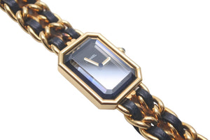 CHANEL シャネル プルミエール 腕時計 GP ゴールド ブラック チェーン クォーツ サイズM 美品 中古 61057