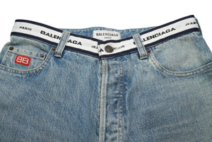 BALENCIAGA バレンシアガ ロゴ ウエストバンド デニムパンツ ジーンズ サイズXS コットン 671890 美品 中古 61069
