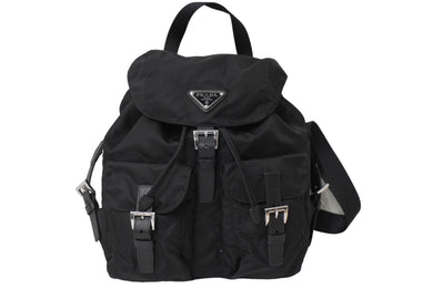 PRADA プラダ リュック デイパック バックパック Wポケット トライアングルロゴ ナイロン ブラック 1BZ677 美品 中古 61088 