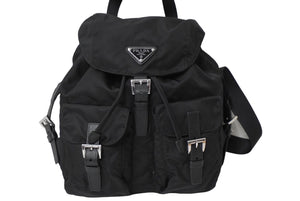 PRADA プラダ リュック デイパック バックパック Wポケット トライアングルロゴ ナイロン ブラック 1BZ677 美品 中古 61088 