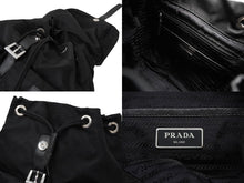 画像をギャラリービューアに読み込む, PRADA プラダ リュック デイパック バックパック Wポケット トライアングルロゴ ナイロン ブラック 1BZ677 美品 中古 61088 
