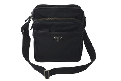 PRADA プラダ ショルダーバッグ 2VH029 トライアングルロゴ ナイロン サフィアーノレザー ブラック シルバー金具 良品 中古 61093