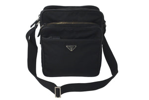 PRADA プラダ ショルダーバッグ 2VH029 トライアングルロゴ ナイロン サフィアーノレザー ブラック シルバー金具 良品 中古 61093