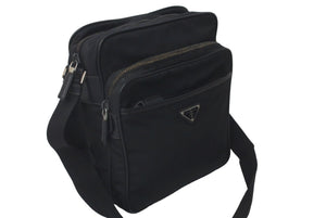 PRADA プラダ ショルダーバッグ 2VH029 トライアングルロゴ ナイロン サフィアーノレザー ブラック シルバー金具 良品 中古 61093
