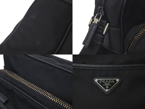 PRADA プラダ ショルダーバッグ 2VH029 トライアングルロゴ ナイロン サフィアーノレザー ブラック シルバー金具 良品 中古 61093