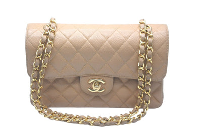 極美品 CHANEL マトラッセ Wフラップ チェーンショルダー キャビアスキン 6番台 23cm ショルダーバッグ ベージュ ゴールド金具 中古 61101