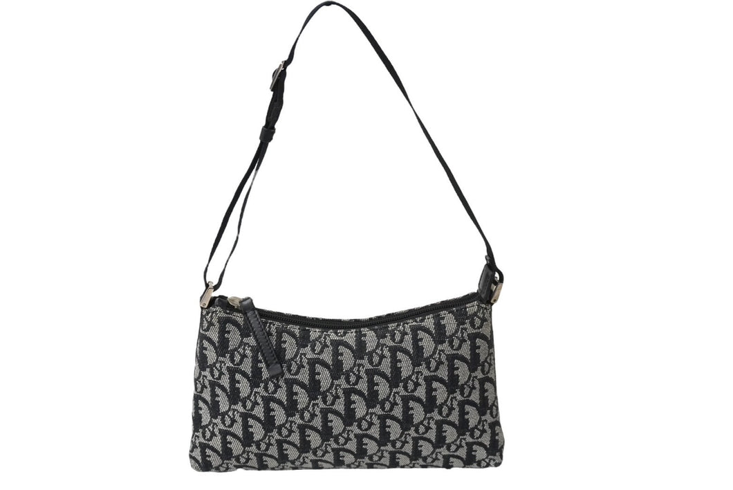Christian Dior クリスチャンディオール ショルダーバッグ トロッター 02RU 1004 ブラック グレー シルバー金具 美品 中古 61107