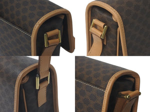 CELINE セリーヌ マカダム柄 サークルロゴ ショルダーバッグ ブラウン ロゴ PVC レザー 221348B 美品 中古 61129
