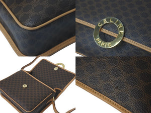 CELINE セリーヌ マカダム柄 サークルロゴ ショルダーバッグ ブラウン ロゴ PVC レザー 221348B 美品 中古 61129