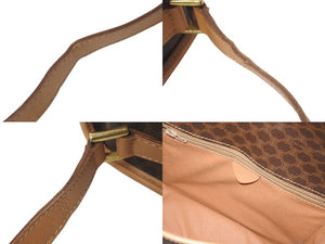 CELINE セリーヌ マカダム柄 サークルロゴ ショルダーバッグ ブラウン ロゴ PVC レザー 221348B 美品 中古 61129
