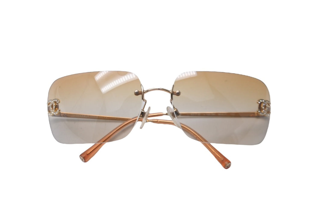 CHANEL シャネル サングラス ココマーク ラインストーン サイズ62□17 120 オレンジ ゴールド 4017-D c.125/56 良品 中古 61138