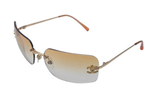 CHANEL シャネル サングラス ココマーク ラインストーン サイズ62□17 120 オレンジ ゴールド 4017-D c.125/56 良品 中古 61138