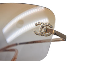CHANEL シャネル サングラス ココマーク ラインストーン サイズ62□17 120 オレンジ ゴールド 4017-D c.125/56 良品 中古 61138