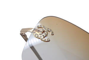 CHANEL シャネル サングラス ココマーク ラインストーン サイズ62□17 120 オレンジ ゴールド 4017-D c.125/56 良品 中古 61138