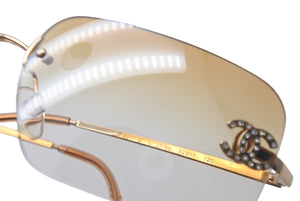CHANEL シャネル サングラス ココマーク ラインストーン サイズ62□17 120 オレンジ ゴールド 4017-D c.125/56 良品 中古 61138