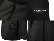 Load image into Gallery viewer, BALENCIAGA バレンシアガ 22AW レザーテーラードジャケット サイズ42 羊革 ブラック 袖ロゴ 721866 美品 中古 61151