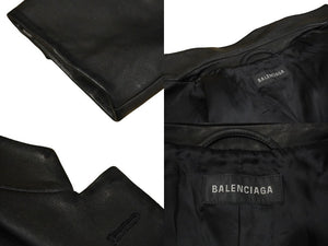 BALENCIAGA バレンシアガ 22AW レザーテーラードジャケット サイズ42 羊革 ブラック 袖ロゴ 721866 美品 中古 61151