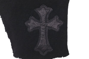 CHROME HEARTS クロムハーツ ミッティング フィンガーレスグローブ クロスパッチ 指切り手袋 ブラック カシミヤ レザー 美品 中古 61174
