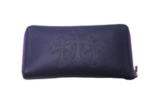 Load image into Gallery viewer, CHROME HEARTS クロムハーツ RECFZIP 3セメタリークロスパッチ ラウンドジップ 長財布 ノベルティレザー パープル 美品 中古 61178