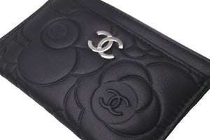 新品同様 CHANEL シャネル カメリア カードケース ココマーク 16番台 ブラック ラムスキン 中古 61194