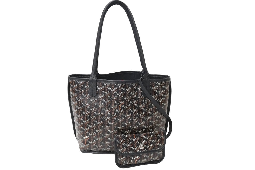 GOYARD ゴヤール アンジュ ミニ ハンドバッグ リバーシブル ミニトートバッグ ブラック PVCコーティングキャンバス 美品 中古 61195