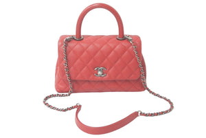 新品同様 CHANEL シャネル マトラッセ ココトップハンドル ハンドバッグ チェーンショルダー バッグ A92990 レッド 中古 61228