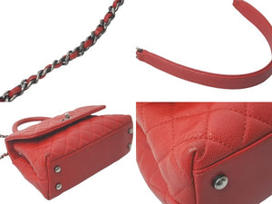 新品同様 CHANEL シャネル マトラッセ ココトップハンドル ハンドバッグ チェーンショルダー バッグ A92990 レッド 中古 61228