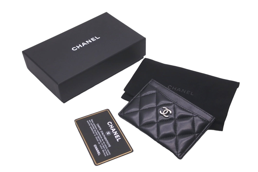 極美品 CHANEL シャネル ココマーク マトラッセ カードケース 31番台 ラムスキン ソーブラック 中古 61255