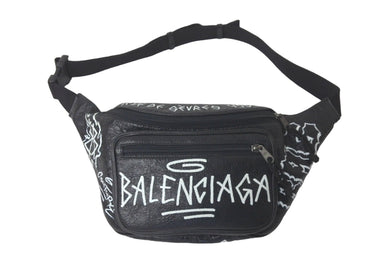 BALENCIAGA バレンシアガ エクスプローラー グラフィティ ボディバッグ レザー ブラック 529550 グレー金具 美品 中古 61275