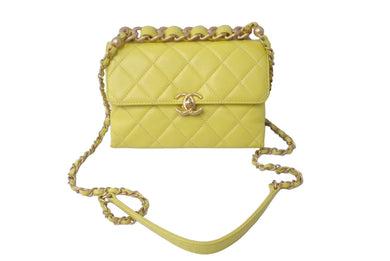 CHANEL シャネル マトラッセ 2WAY ショルダーバッグ ココマーク ラムスキン ランダム番号 イエロー ゴールド金具 美品 中古 61280