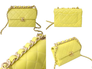 CHANEL シャネル マトラッセ 2WAY ショルダーバッグ ココマーク ラムスキン ランダム番号 イエロー ゴールド金具 美品 中古 61280