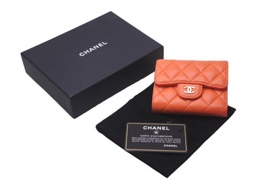 CHANEL シャネル 三つ折り財布 スモールウォレット マトラッセ ラムスキン 29番台 オレンジ ゴールド金具 美品 中古 61285