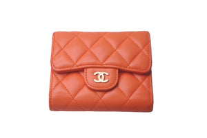 CHANEL シャネル 三つ折り財布 スモールウォレット マトラッセ ラムスキン 29番台 オレンジ ゴールド金具 美品 中古 61285