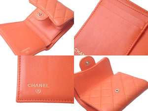 CHANEL シャネル 三つ折り財布 スモールウォレット マトラッセ ラムスキン 29番台 オレンジ ゴールド金具 美品 中古 61285