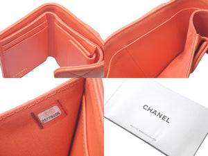 CHANEL シャネル 三つ折り財布 スモールウォレット マトラッセ ラムスキン 29番台 オレンジ ゴールド金具 美品 中古 61285