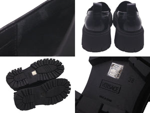 VERSACE ヴェルサーチ ローファー メデューサ 厚底 レザー サイズ38 ブラック ゴールド金具 美品 中古 61326 